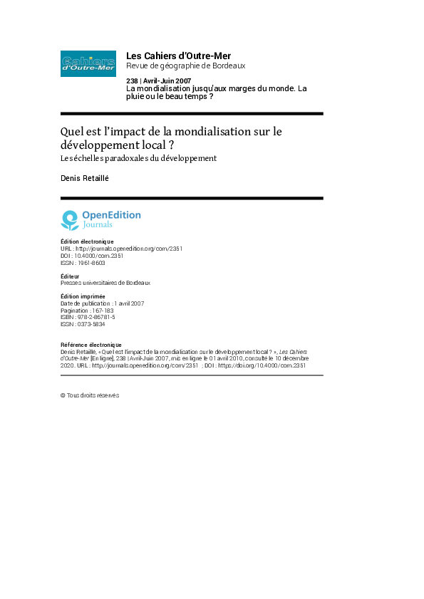(PDF) Quel est l’impact de la mondialisation sur le développement local