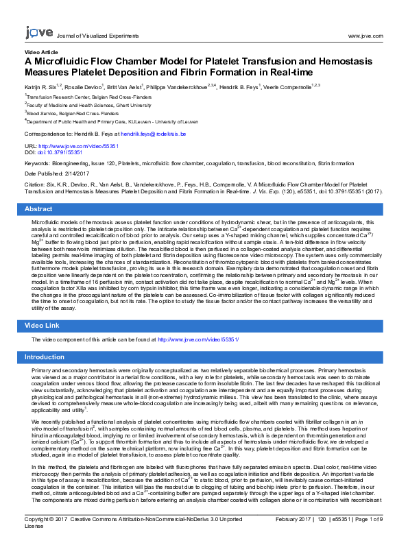 (PDF) A Microfluidic Flow Chamber Model for Platelet Transfusion and ...