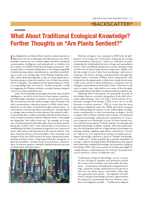 PDF) What About Traditional Ecological Knowledge? Further Thoughts on "Are  Plants Sentient?"