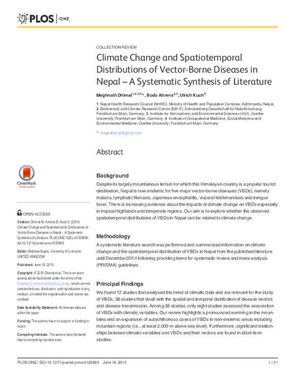(PDF) Climate Change and Spatiotemporal Distributions of Vector-Borne ...