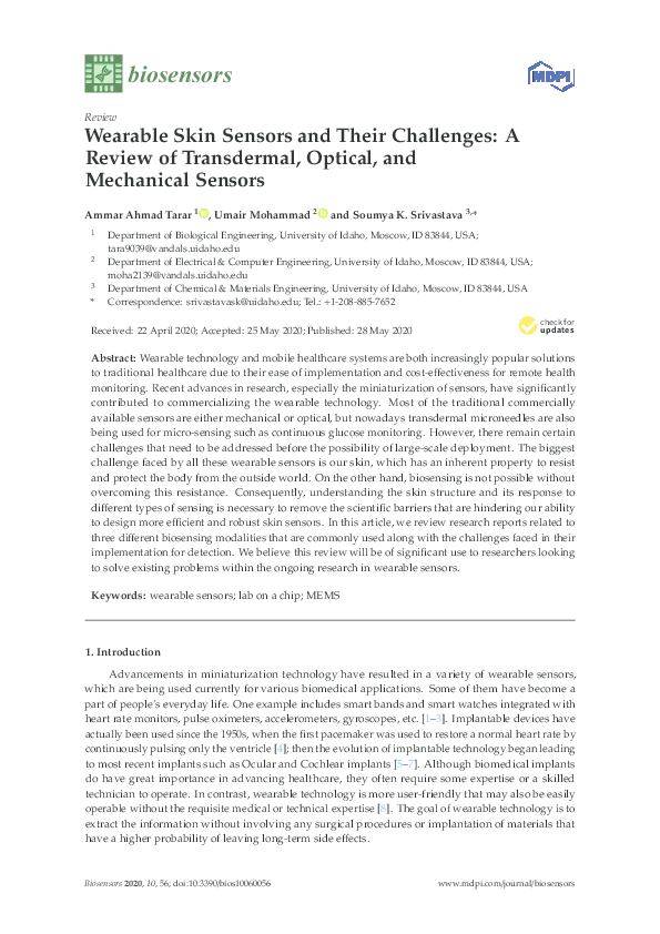 (PDF) Wearable Skin Sensors and Their Challenges: A Review of ...