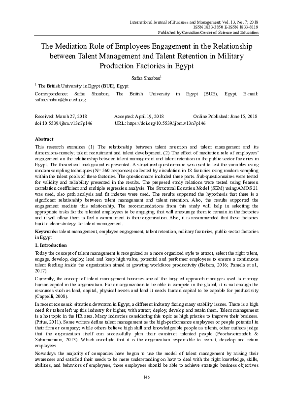 (PDF) The Mediation Role of Employees Engagement in the Relationship ...