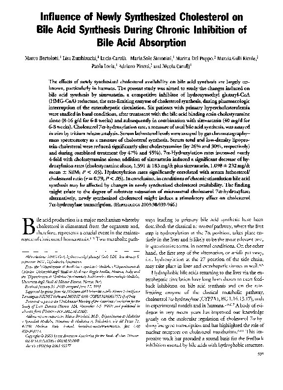 (PDF) Influence of newly synthesized cholesterol on bile acid synthesis ...