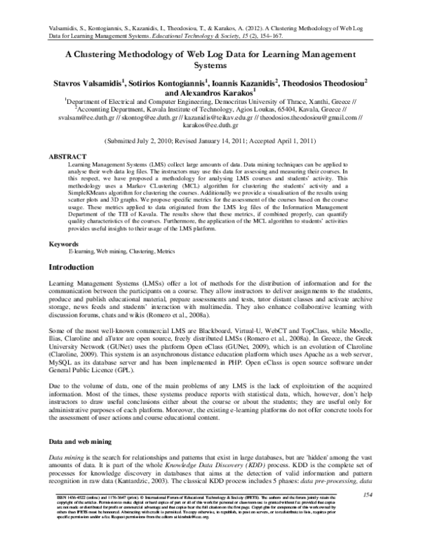(PDF) A Clustering Methodology of Web Log Data for Learning Management ...