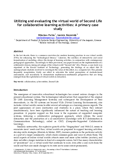 (PDF) Utilizing and evaluating the virtual world of Second Life for ...