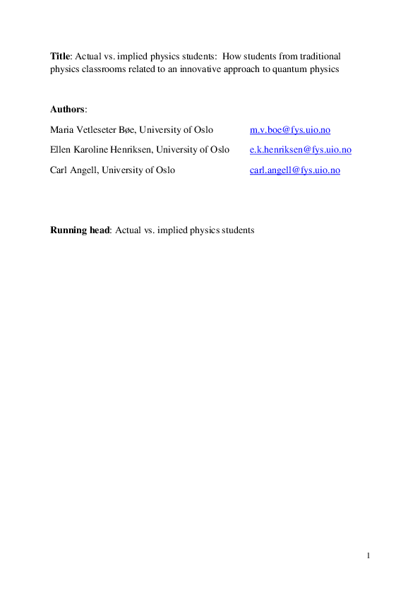 (PDF) Actual versus implied physics students: How students from ...