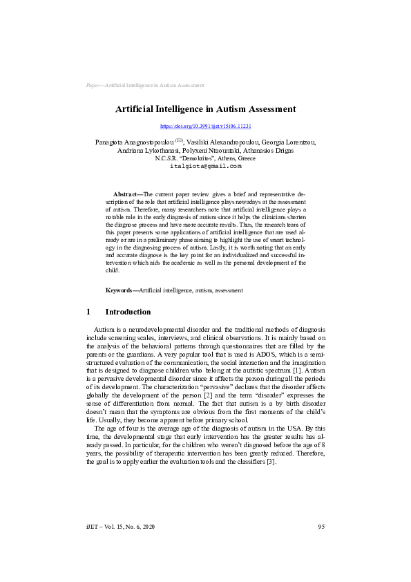 (PDF) Artificial Intelligence in Autism Assessment