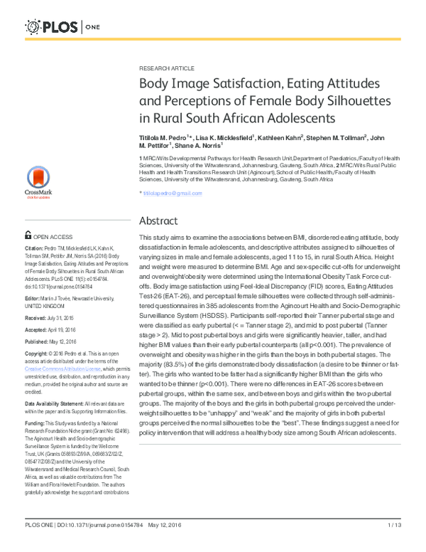 (PDF) Body Image Satisfaction, Eating Attitudes and Perceptions of ...
