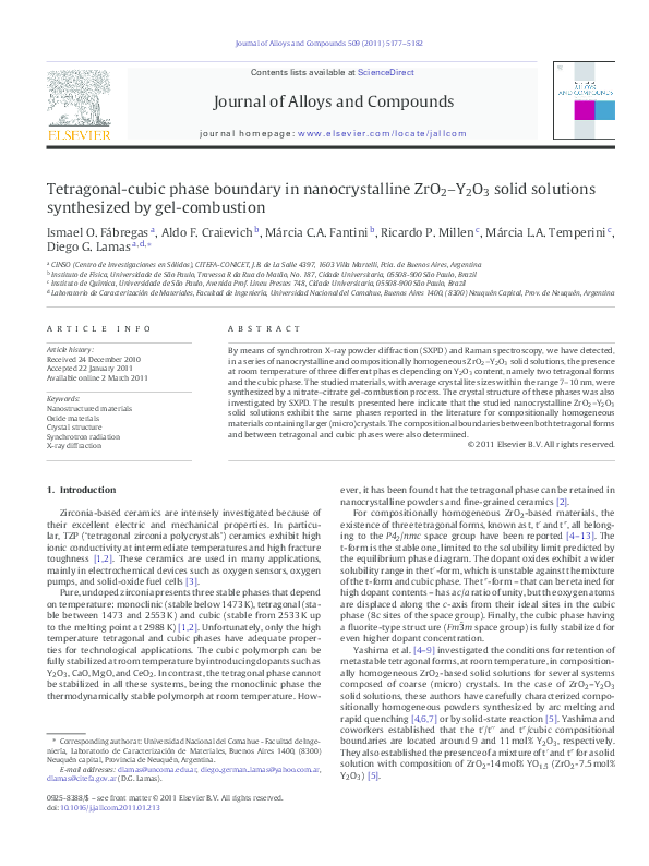 (PDF) Tetragonal-cubic phase boundary in nanocrystalline ZrO2–Y2O3 ...