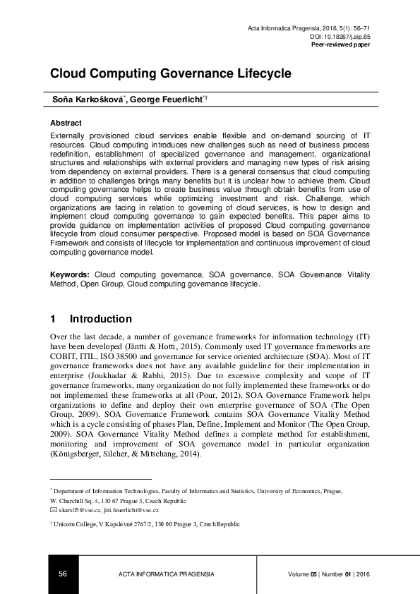 (PDF) Cloud Computing Governance Lifecycle