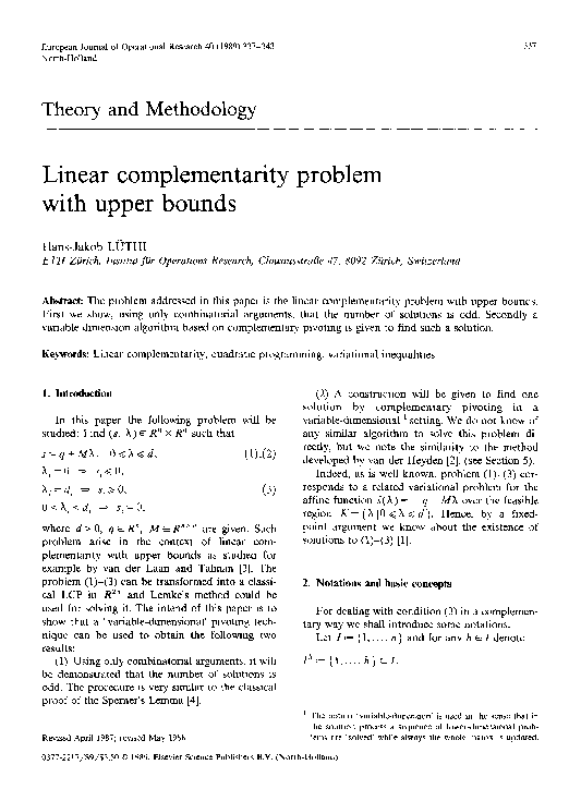 (PDF) Linear complementarity problem with upper bounds