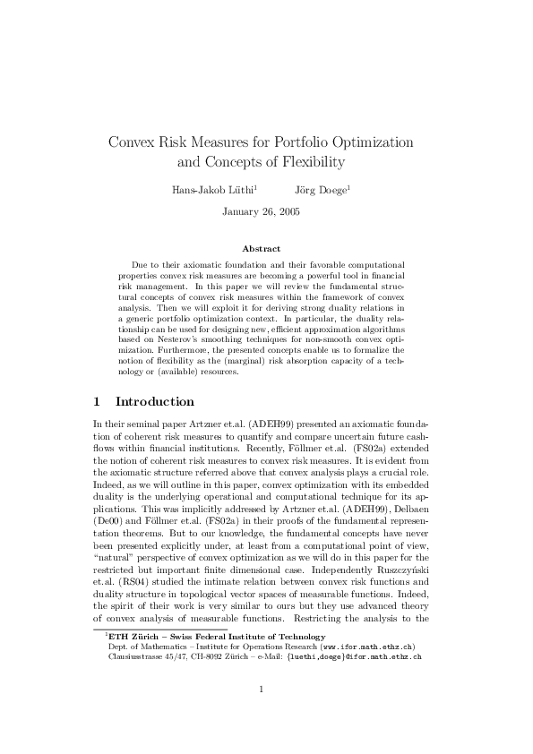 (PDF) Convex risk measures for portfolio optimization and concepts of ...