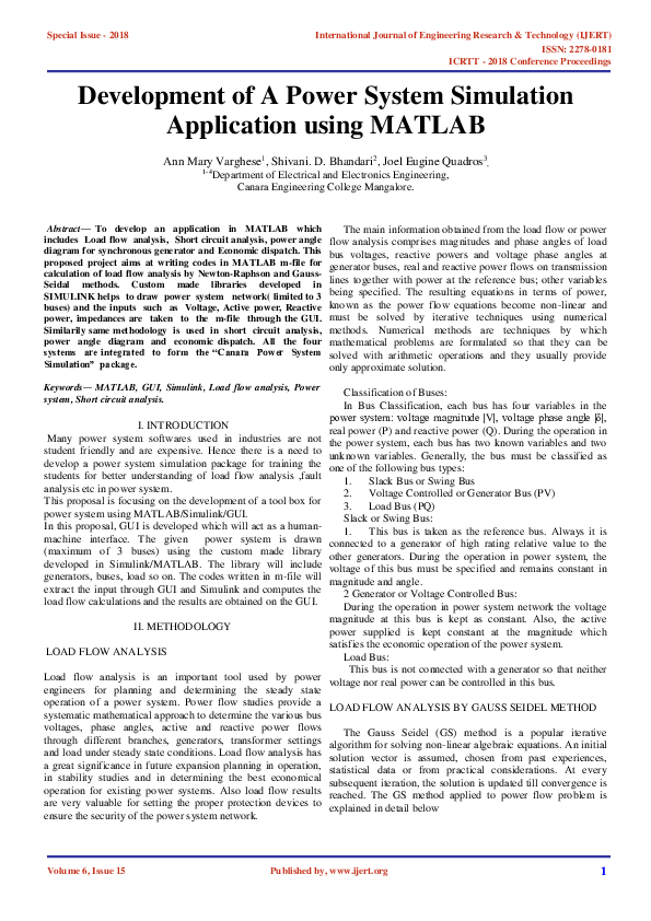 (PDF) IJERTDevelopment of A Power System Simulation Application using