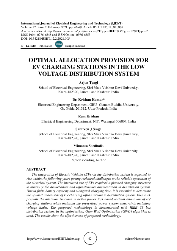 (PDF) OPTIMAL ALLOCATION PROVISION FOR EV CHARGING STATIONS IN THE LOW ...
