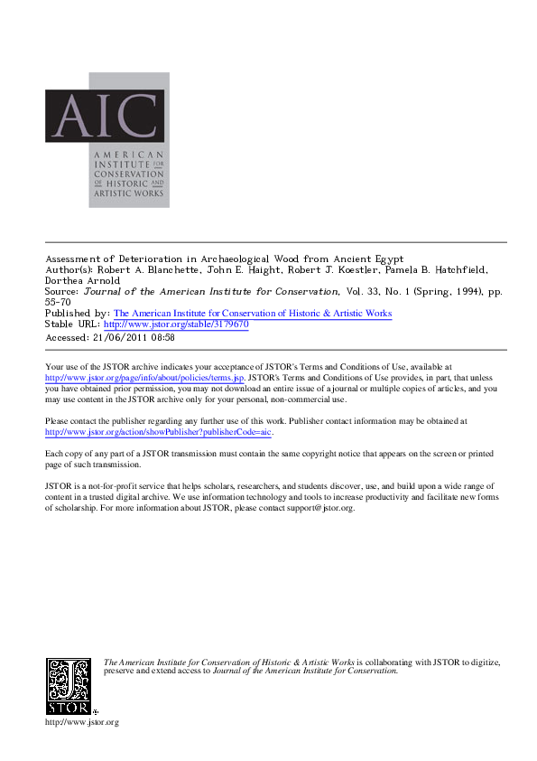 (PDF) Assessment of Deterioration in Archaeological Wood from Ancient Egypt