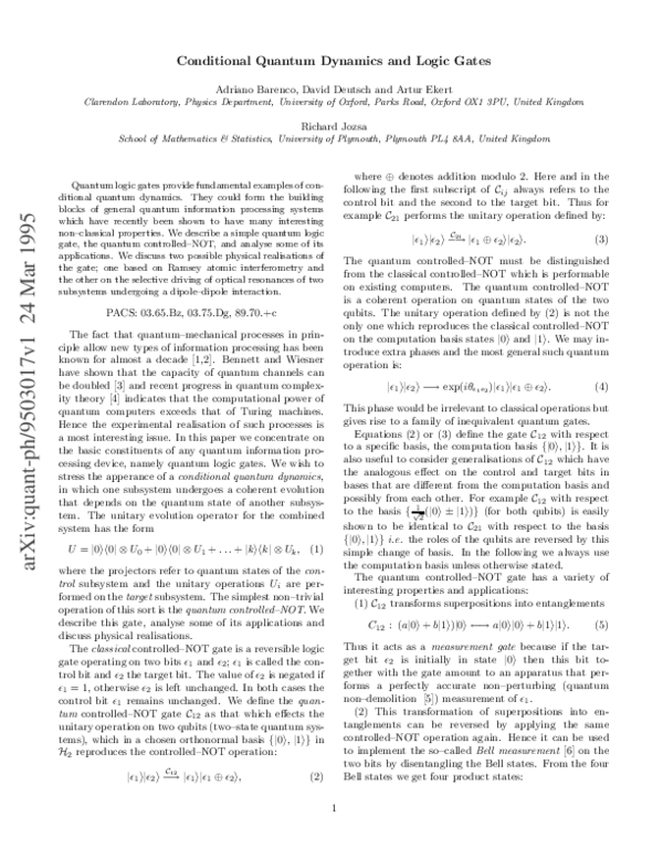 (PDF) Conditional Quantum Dynamics and Logic Gates