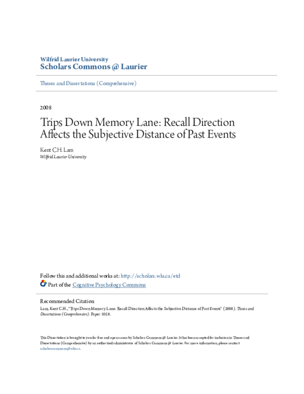 (PDF) Trips Down Memory Lane: Recall Direction Affects the Subjective ...