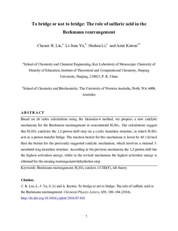(PDF) To bridge or not to bridge The role of sulfuric acid in the