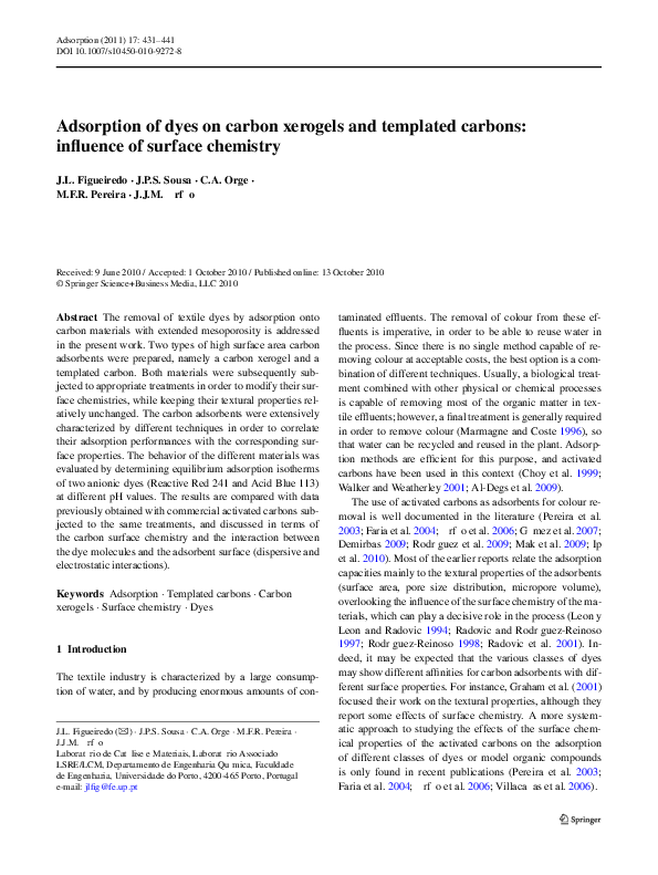 (PDF) Adsorption of dyes on carbon xerogels and templated carbons ...