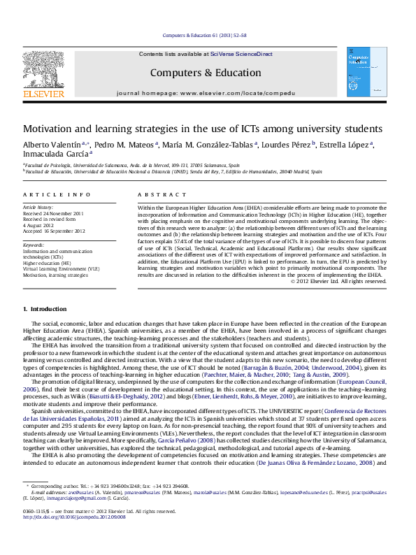 (PDF) Motivation and learning strategies in the use of ICTs among ...
