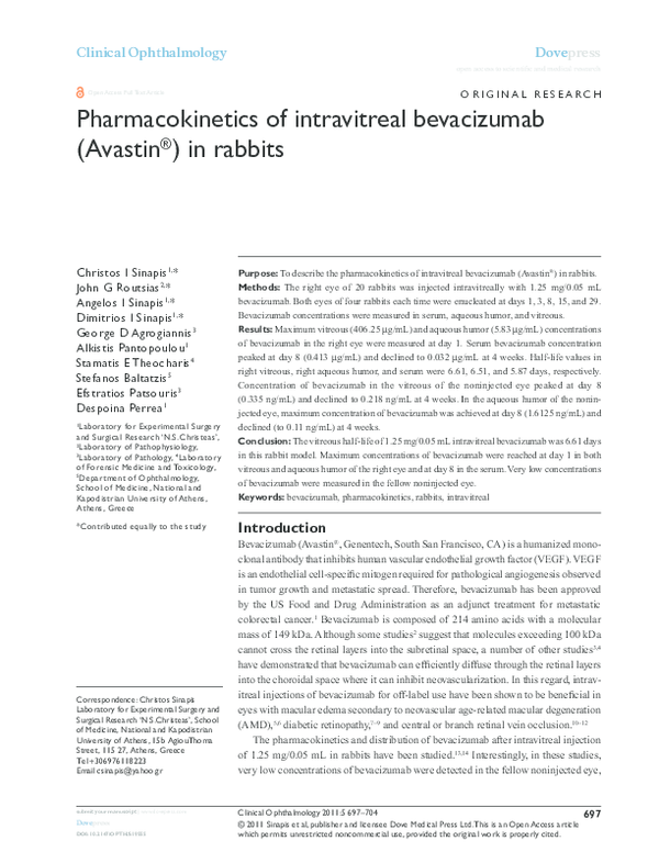 (PDF) Pharmacokinetics of intravitreal bevacizumab (Avastin®) in rabbits
