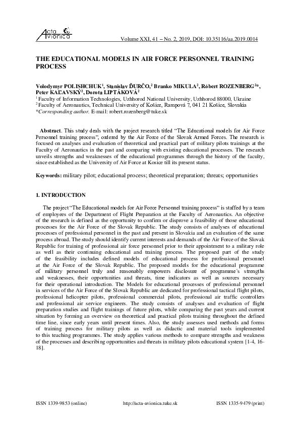 (PDF) The Educational Models in Air Force Personnel Training Process