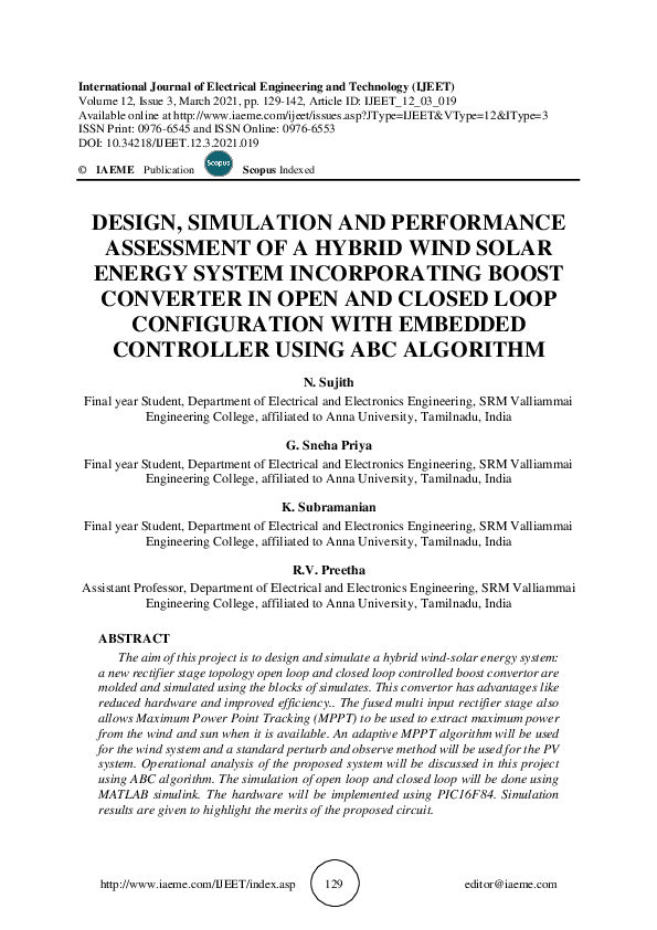 (PDF) DESIGN, SIMULATION AND PERFORMANCE ASSESSMENT OF A HYBRID WIND ...