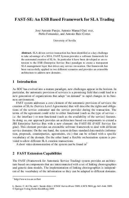 (PDF) FAST-SE: An ESB Based Framework for SLA Trading