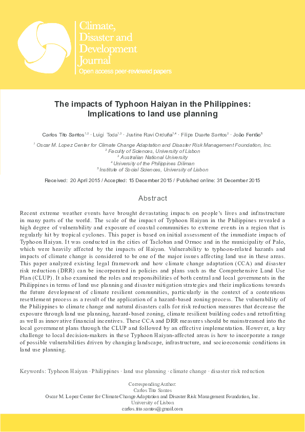 (PDF) The impacts of Typhoon Haiyan in the Philippines: Implications to ...