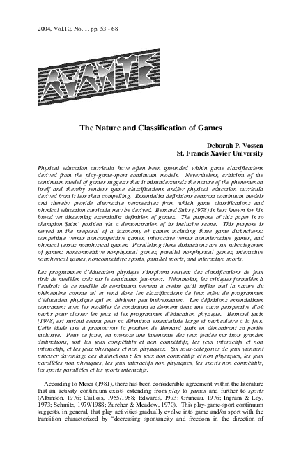 (PDF) (2004) The Nature and Classification of Games