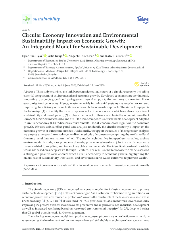 (PDF) Circular Economy Innovation and Environmental Sustainability ...