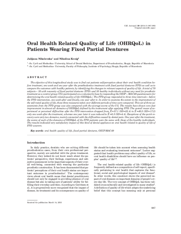(PDF) Oral health related quality of life (OHRQoL) in patients wearing ...