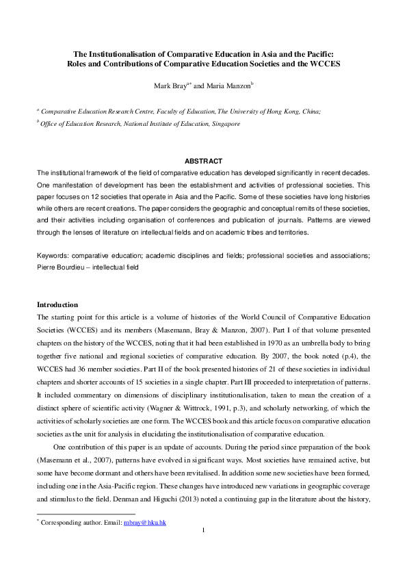 (PDF) The institutionalization of comparative education in Asia and the ...