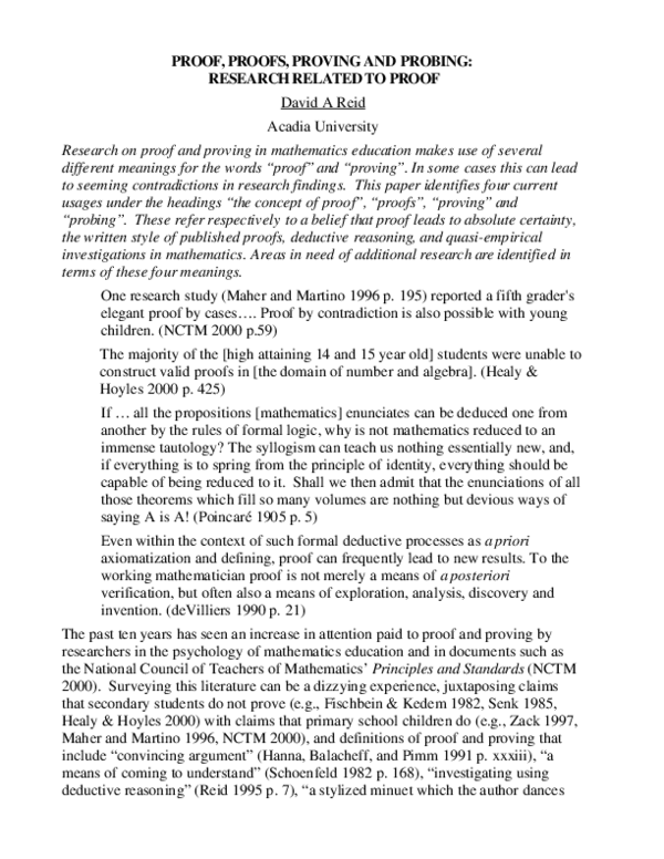 (PDF) Proof, Proofs, Proving and Probing: Research Related to Proof