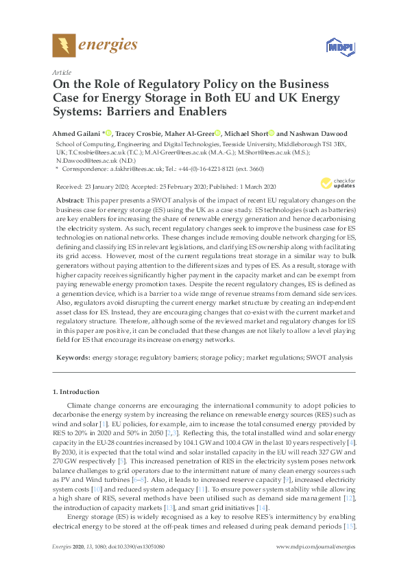(PDF) On the Role of Regulatory Policy on the Business Case for Energy ...