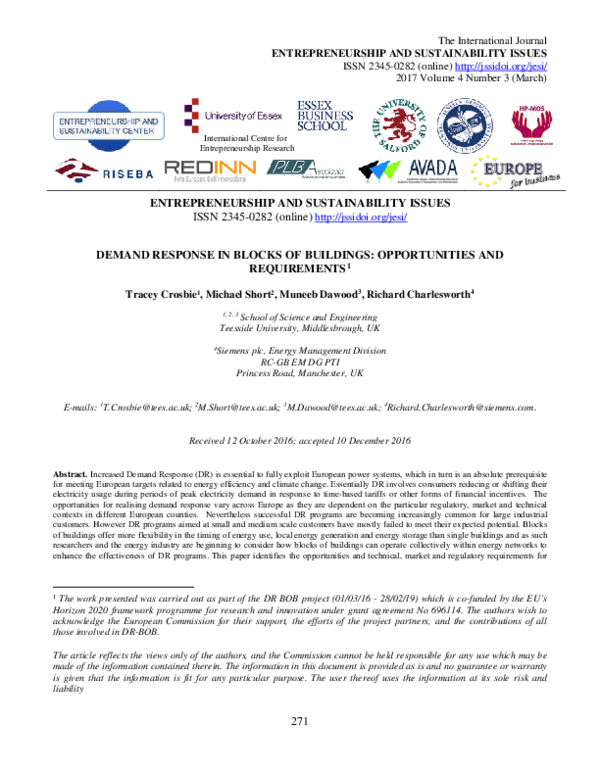 (PDF) Demand response in blocks of buildings: opportunities and ...