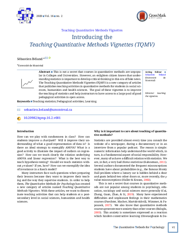 (PDF) Introducing the Teaching Quantitative Methods Vignettes (TQMV)
