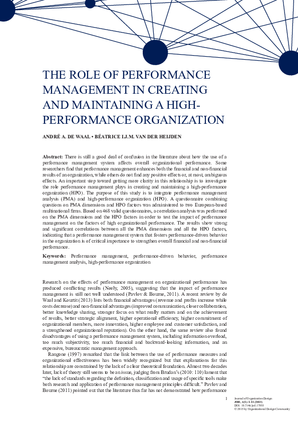 (PDF) The Role of Performance Management in Creating and Maintaining a ...