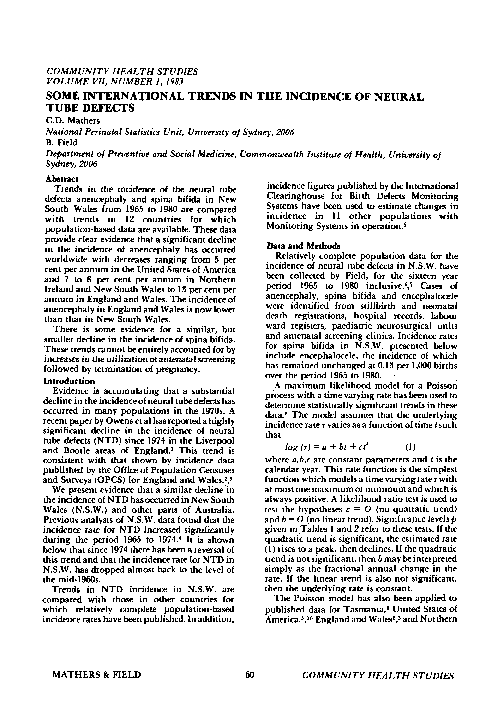 (PDF) Some international trends in the incidence of neural tube defects