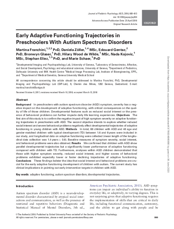 (PDF) Early Adaptive Functioning Trajectories in Preschoolers With ...