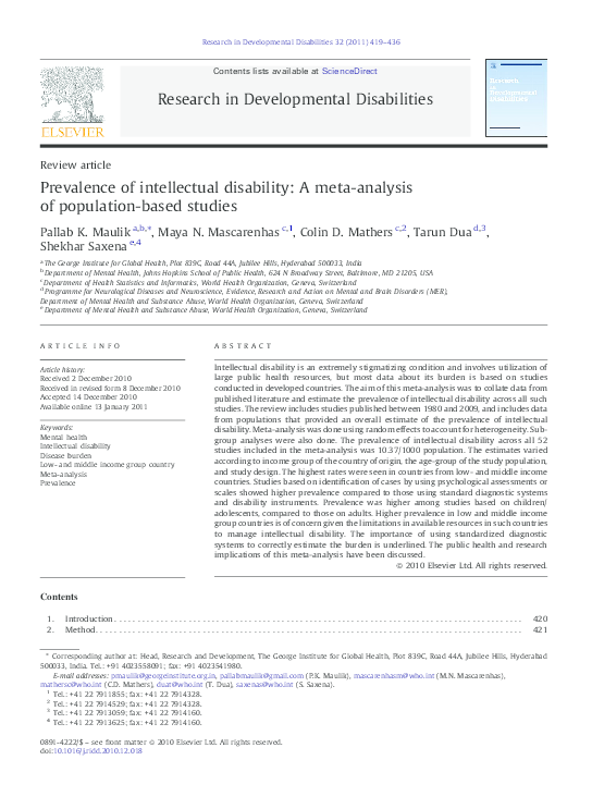 (PDF) Prevalence of intellectual disability: A meta-analysis of ...