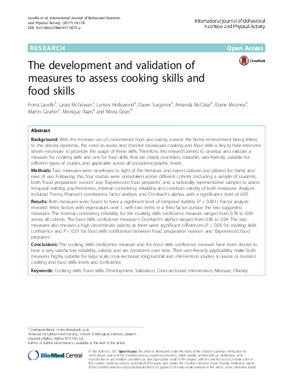 (PDF) The development and validation of measures to assess cooking ...