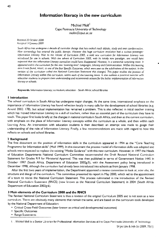 (PDF) Information literacy in the new curriculum