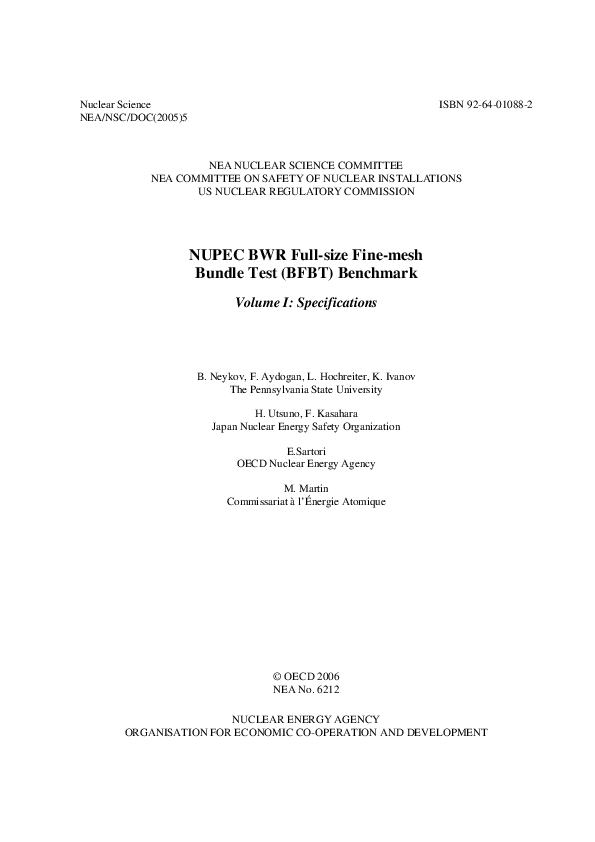 (PDF) NUPEC BWR Full-size Fine-mesh Bundle Test (BFBT) Benchmark