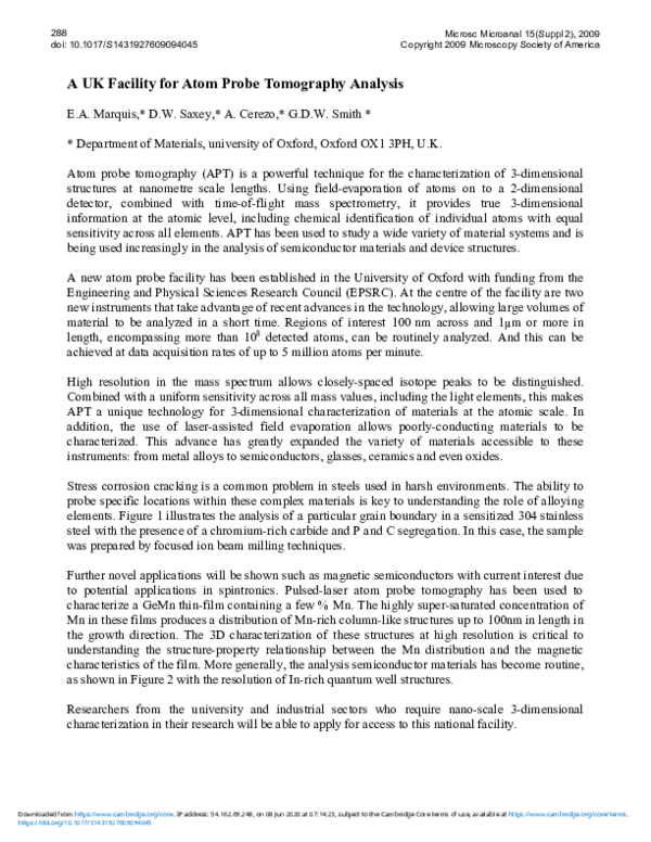 (PDF) A UK Facility for Atom Probe Tomography Analysis