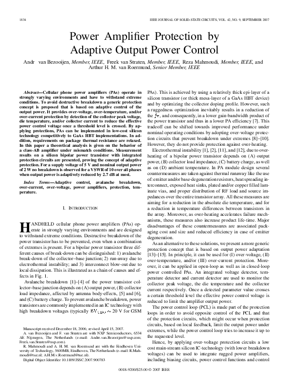 (PDF) Power Amplifier Protection by Adaptive Output Power Control
