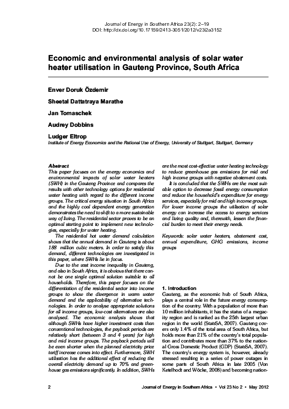 (PDF) Economic and environmental analysis of solar water heater ...