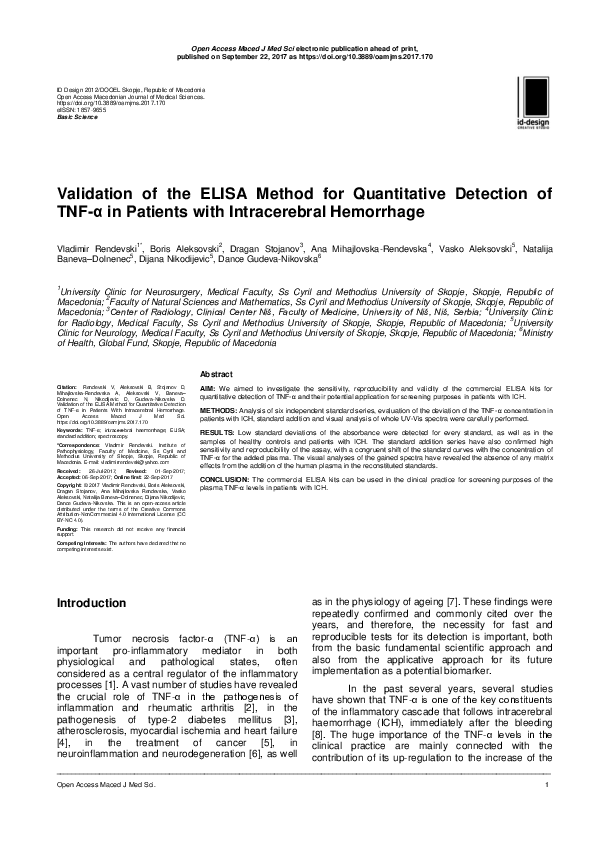 (PDF) Validation of the ELISA Method for Quantitative Detection of TNF ...