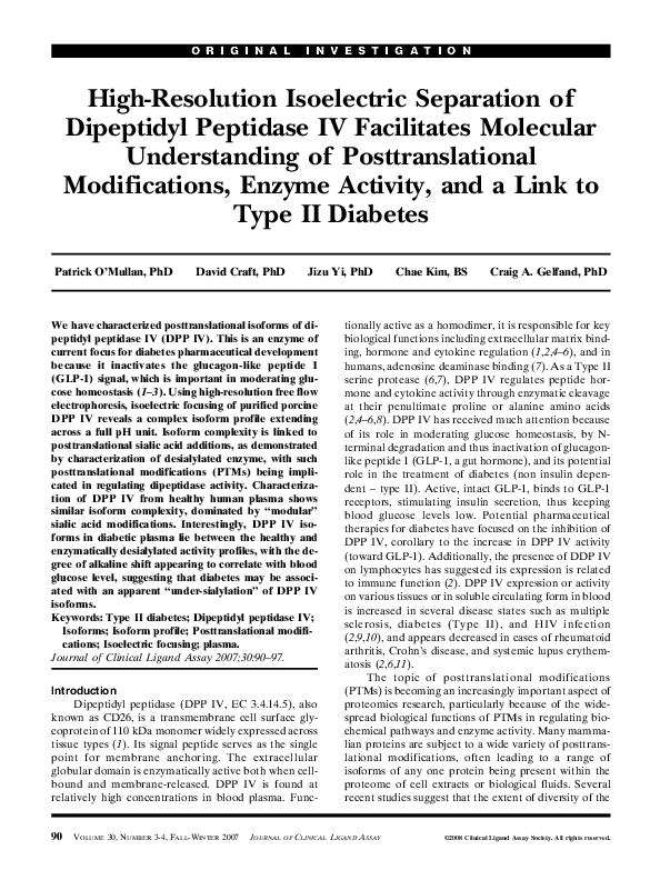 (PDF) High-Resolution Isoelectric Separation of Dipeptidyl Peptidase IV ...