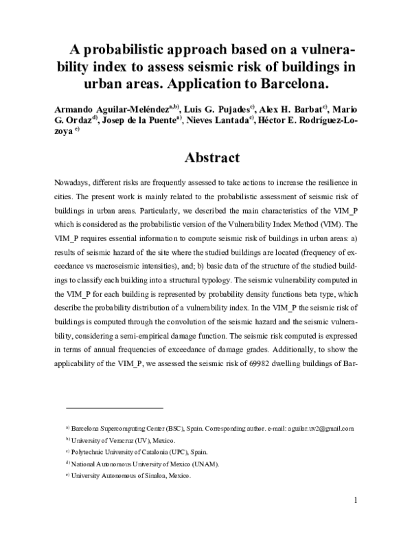 (PDF) A probabilistic approach for seismic risk assessment based on ...